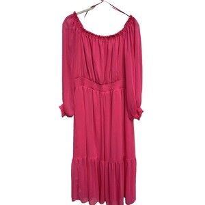 Sofia Vergara Maxi Dress Sheer Boho Peasant Style SZ XXL Hot Pink